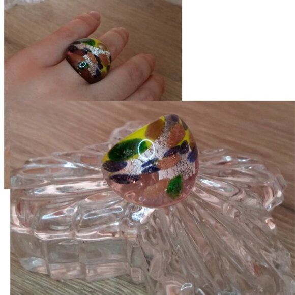 Foil Art Glass Ring Colorful 6.25 fun statement y2k - Picture 2 of 3
